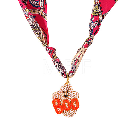 Alloy Enamel Halloween Ghost Pendant Necklaces with Printed Cloth Scarf FS-WGF78C2-02-1