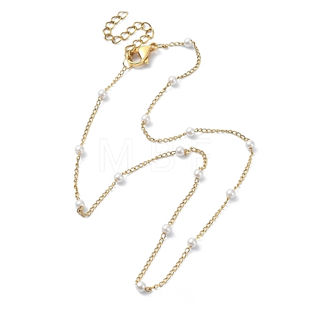 Glass Pearl Round Beaded Chain Necklace NJEW-JN04336-1