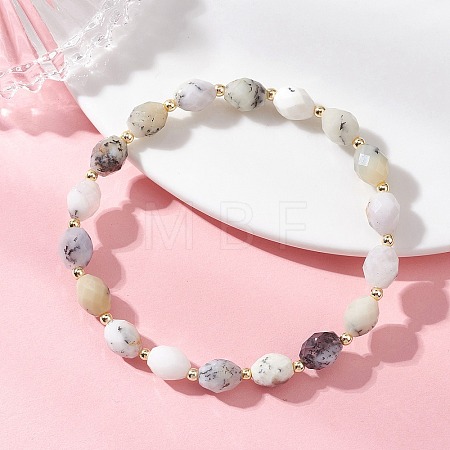 Oval Natural Flower Opal & Electroplate Non-magnetic Synthetic Hematite Beads Stretch Bracelets for Women BJEW-JB13653-1