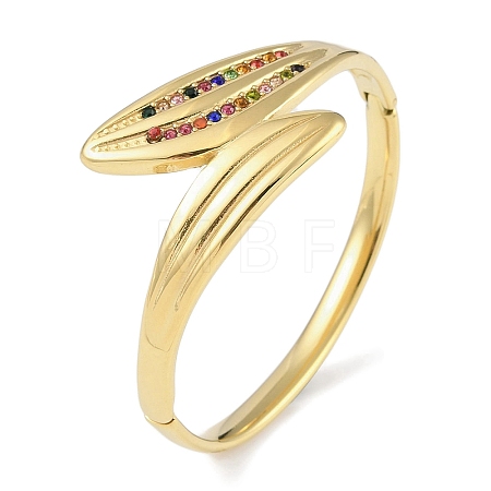 304 Stainless Steel Rhinestone Leaf Hinged Bangles for Women BJEW-C071-13G-02-1