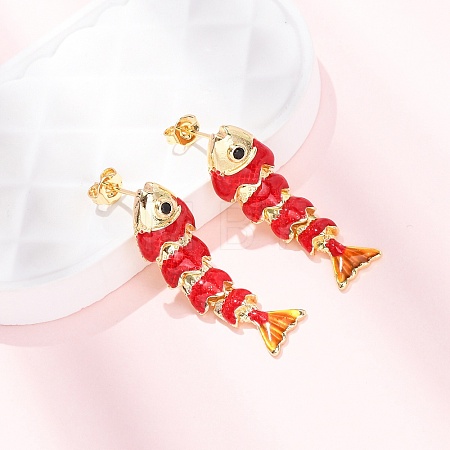 Fish Brass Micro Pave Cubic Zirconia Dangle Stud Earrings EJEW-C174-05G-04-1
