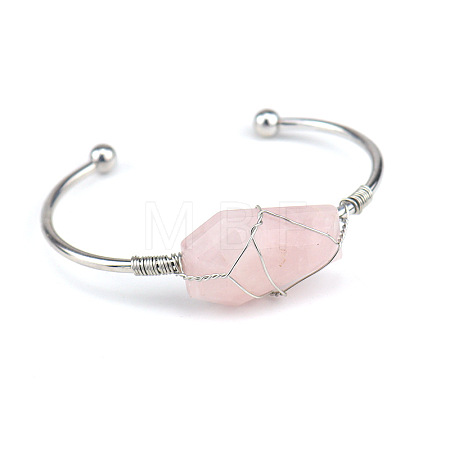 Natural Rose Quartz Wire Wrapped Cuff Bangles WG81AD5-05-1