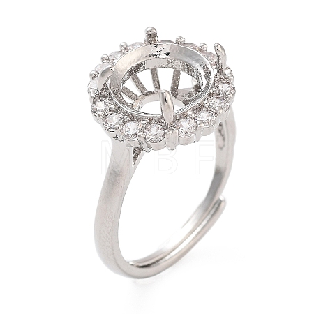 Rack Plating Round Brass Micro Pave Cubic Zirconia Adjustable Ring Components KK-Q819-05P-1