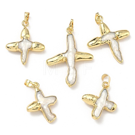 Electroplated Natural Baroque Keshi Pearl Pendants KK-C252-07G-1