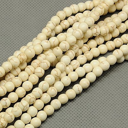 1 Strand Dyed Lemon Chiffon Round Synthetic Turquoise Beads Strands X-TURQ-G106-6mm-02Q-1