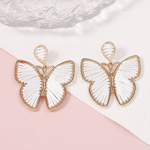 Bohemian Ethnic Style Alloy Frame Cotton Thread Woven Butterfly Stud Dangle Earrings for Women  FG8172-5-1