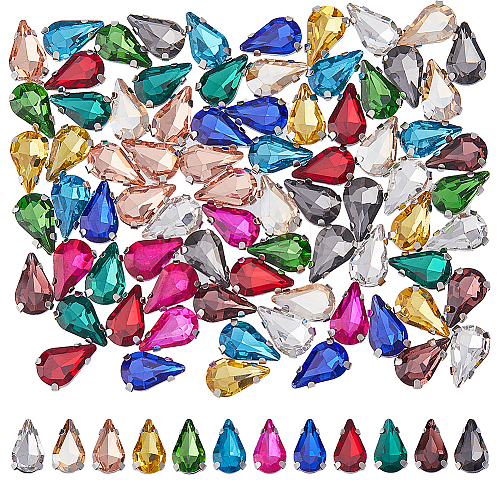 DICOSMETIC 96Pcs 12 Colors Teardrop Sew on Rhinestone RGLA-DC0001-04-1