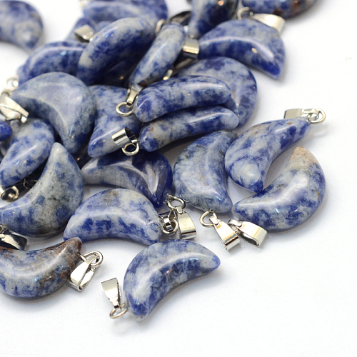 Moon Natural Blue Spot Jasper Pendants G-Q369-14-1