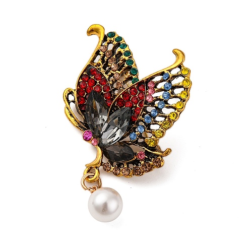 Butterfly Alloy Rhinestone Brooches JEWB-I034-35AG-01-1