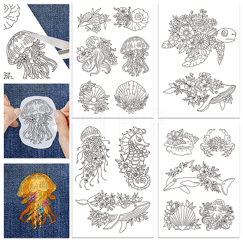 4 Sheets 11.6x8.2 Inch Stick and Stitch Embroidery Patterns DIY-WH0455-121-1