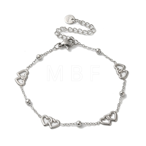 Titanium Steel Double Heart Link Bracelets for Women BJEW-G719-08P-1