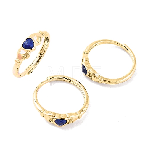 Hand with Heart Natural Lapis Lazuli Agate Adjustable Rings RJEW-Q817-06G-05-1