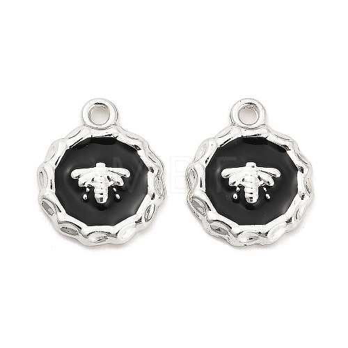 Rack Plating Alloy Black Enamel Pendants PALLOY-Q005-10P-1