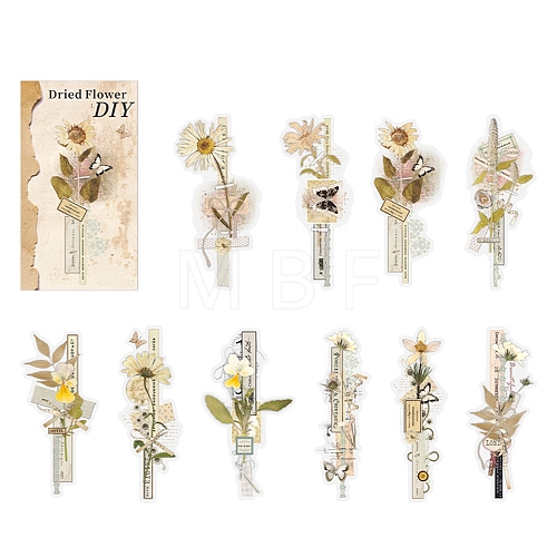 20Pcs 10 Styles Simulated Dried Flower Theme PET Stickers Sets PW-WG76900-04-1