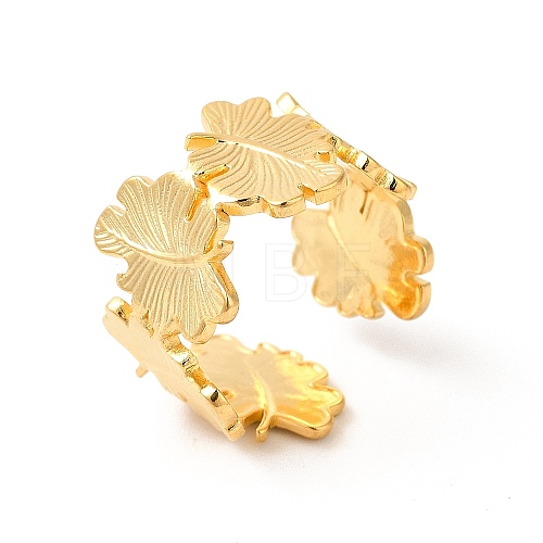 Ion Plating(IP) 304 Stainless Steel Maple Leaf Open Cuff Ring for Women RJEW-E063-18G-1