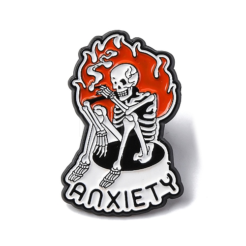 The Anxiety Skeleton with Fire Enamel Pins JEWB-Q015-10A-1