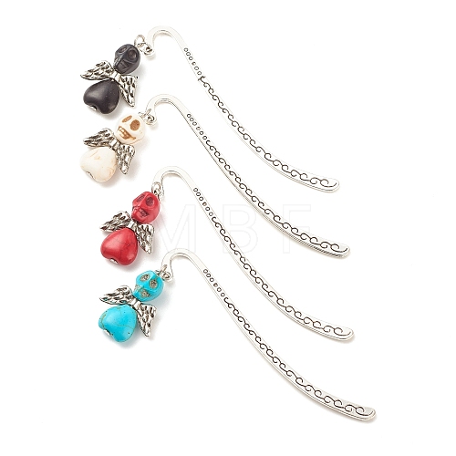 Skull with Wing Dyed Synthetic Turquoise Bookmarks AJEW-JK00180-1