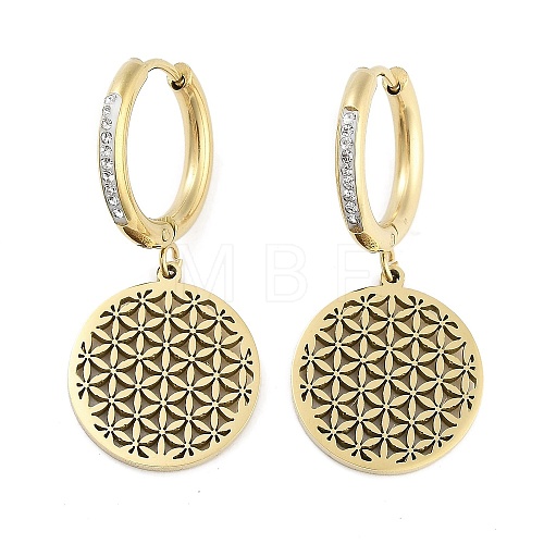 Hollow Flat Round with Flower 304 Stainless Steel Dangle Earrings EJEW-L283-088G-1