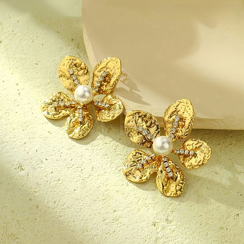 304 Stainless Steel Flower Stud Earrings for Women EJEW-U023-04G-02-1