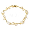 Brass Micro Pave Cubic Zirconia Oval & Leaf Link Chain Bracelets for Women BJEW-G764-05G-02-4