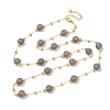 Natural Grey Agate Faceted Flat Round Beaded Chain Necklaces with Matte Brass Beads GG-CBA37F5-01G-12-4