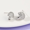 Mushroom Brass Micro Pave Clear Cubic Zirconia Stud Earrings EJEW-F895-17P-2