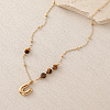 European Faceted Natural Tiger Eye 304 Stainless Steel Alphabet Pendant Necklaces QN9691-21-1