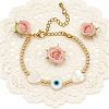 Summer Natural Shell Heart & Evil Eye & Brass Round Beaded Bracelets with Stainless Steel Chains NH4059-3