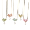 Electroplate Glass Beaded Flower Teardrop Pendant 304 Stainless Steel Cable Chain Necklaces NJEW-MZ00156-2