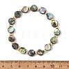 Natural Abalone Shell/Paua Shell Coin Beaded Stretch Bracelets with Round Brass Beads for Women BJEW-JB14169-4