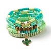Natural Sandalwood Round & Polymer Clay Heishi Beads Stretch Bracelets Sets BJEW-SZ0002-14-1