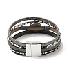 Vintage Leather Bracelet with European and American White Crystal Inlaid Diamonds - Magnetic Buckle. ST8305984-2