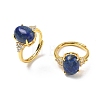 Brass Micro Pave Cubic Zirconia with Natural Lapis Lazuli Cuff Open Rings RJEW-T035-01G-B-4