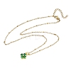 Saint Patrick's Day Brass Pave Cubic Zirconia Green Four-Leaf Clover Pendant 304 Stainless Steel Satellite Chain Necklaces NJEW-JN06677-3