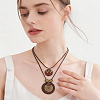 1Pc Bohemian Wood & Alloy Pendant Double Layer Necklaces for Women NJEW-CL0001-37-6