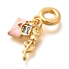 Brass Enamel Letter & Rose Flower European Dangle Charms KK-U048-05G-01-2