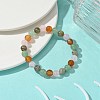 Natural Carnelian & Rose Quartz & Green Aventurine & Labradorite Round Beaded Stretch Bracelets BJEW-JB10910-05-2