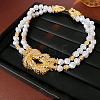 Brass Knot Plastic Imitation Keshi Pearl Nuggets Beaded 2-Strand Choker Necklaces for Women FS-WG8CEF6-01-5
