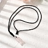 Natural Rose Quartz Fish Pendant Black Nylon Cord Necklaces NJEW-G185-01G-3