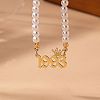 Alloy Crown Birth Year Pendant Imitation Pearl Round White Beaded Necklaces for Women FS-WG173C9-33-1