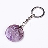 Flat Round with Moon & Star Natural Gemstone Pendant Keychain G-G993-01P-3