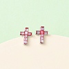 Brass Enamel Cross Stud Earrings EJEW-I322-03P-2