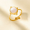 304 Stainless Steel with Natural Shell Cuff Open Rings for Women HP8543-3-1