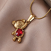 304 Stainless Steel with Red Glass Bear Pendant Necklaces for Women PA5495-3