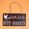 Wooden Rectangle with Word Farm Fresh Butt Nuggets Pendant Decoration PW-WGE1C63-01-3