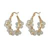 Flower Brass & Natural Green Aventurine Hoop Earrings EJEW-TA00781-03-2