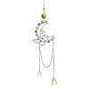 Natural Green Aventurine Chips & Brass Moon & 304 Stainless Steel Butterfly Suncatcher HJEW-TA00449-01-1