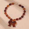 Resin Bowknot Pendant Oval Beaded Necklaces with Alloy End Chains for Women FS-WGF4692-02-1