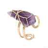 Roungh Raw Natural Gemstone Wire Wrapped Open Cuff Rings for Girl Women RJEW-JR00429-4