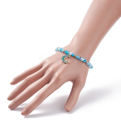 3Pcs 3 Style Moon & Sun & Star Alloy Enamel Charm Stretch Bracelets Set with Glass for Women BJEW-JB08007-1